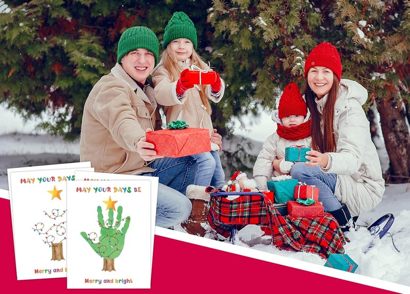 QOFO 10 Pcs Christmas Handprint Art Craft Bundle, 8.5x11 Inch Handprint Keepsake Kit for Family and Classroom, Memory Keepsake Crafts Activities, Christmas Home Decor, Winter Party Favors for Family-1 - Image 5